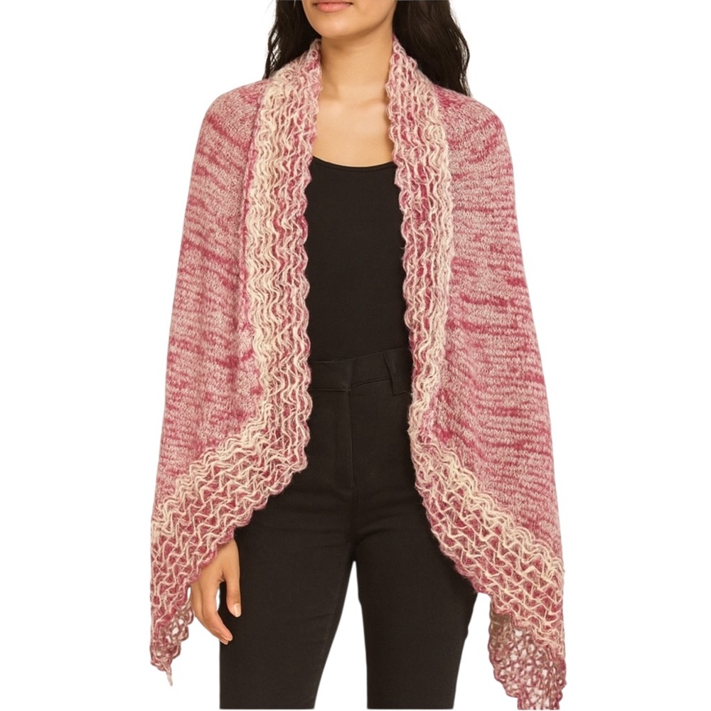 Deep Pink Multimedia Long Knit Scarf